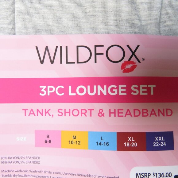 Wildfox 3Pc Gray Lounge Set Tank Shorts Headband Large NWT $136 - Picture 2 of 6
